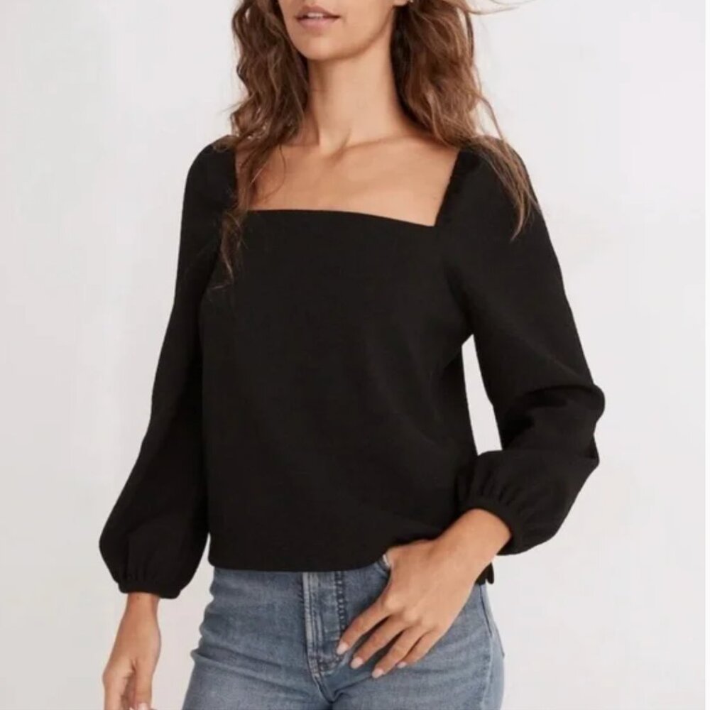 NWOT Madewell Puff Sleeve Crepe Square Neck Blouse XS